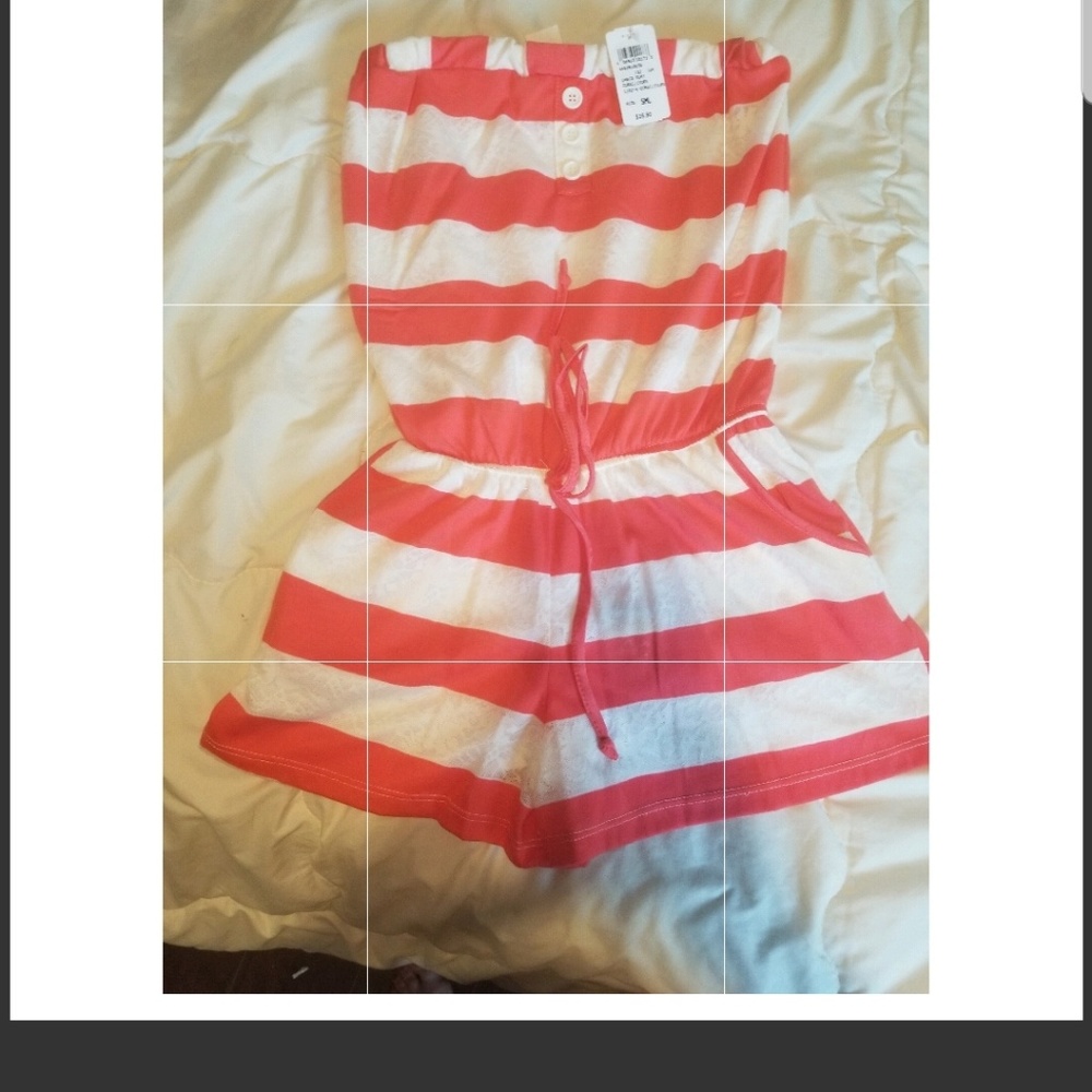 White and Coral Romper